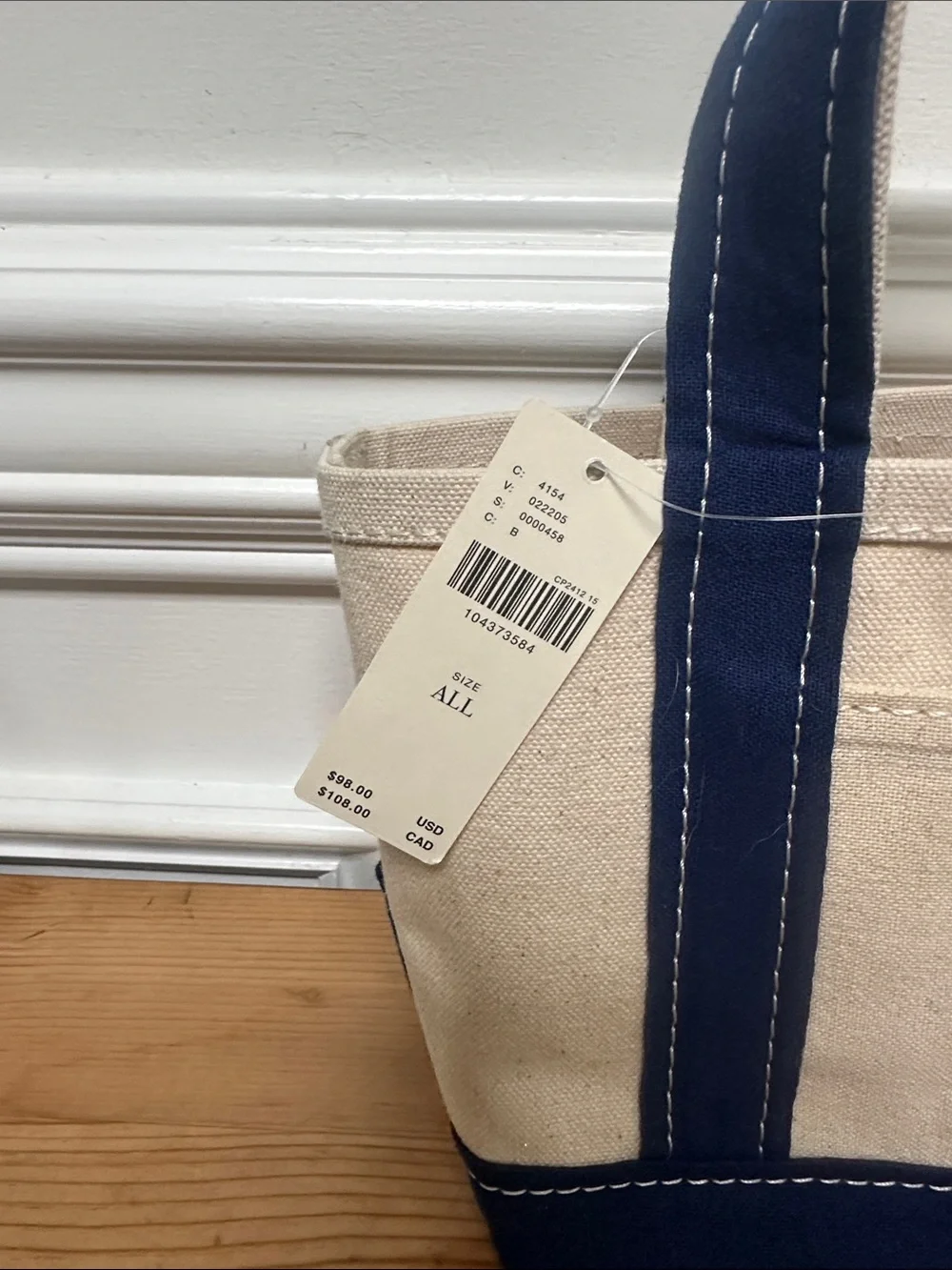 Anthropologie Canvas Tote with Navy Trim and Sequin 'B' - Picture 3 of 5